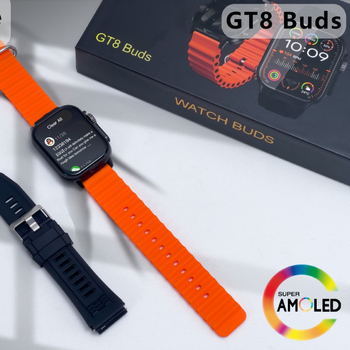GT8 Buds pametni sat s AMOLED zaslonom, TPU remenom, aluminijski kućište, upravljanje dodirom i tipkom, mjerenje otkucaja srca
