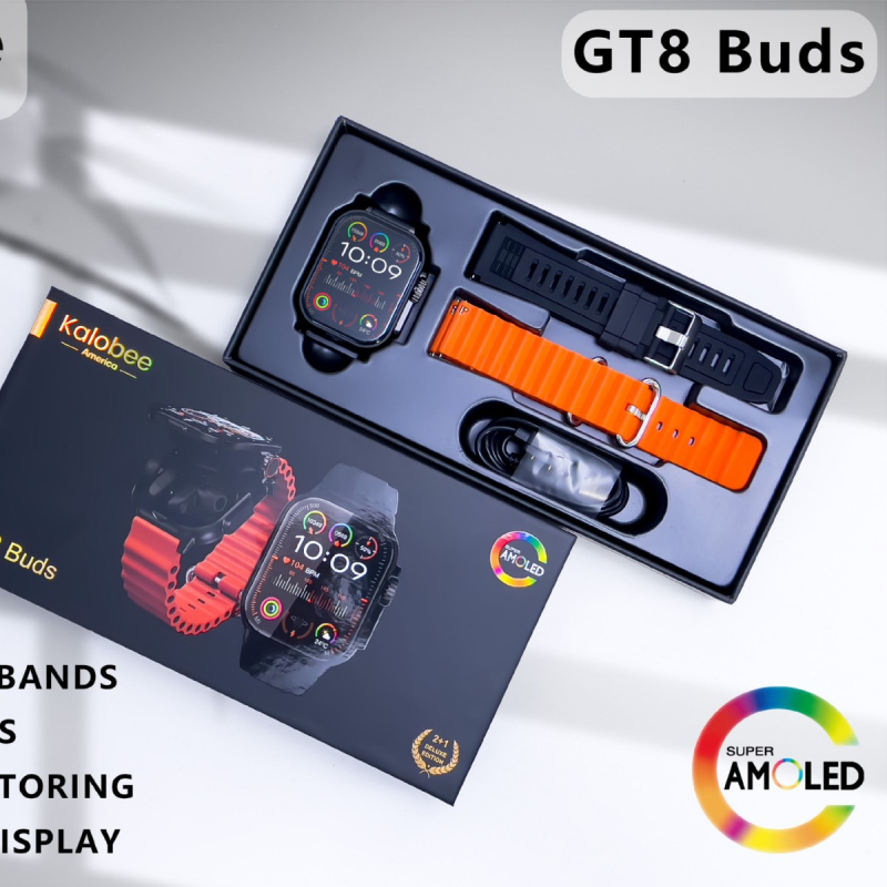 GT8 Buds pametni sat s AMOLED zaslonom, TPU remenom, aluminijski kućište, upravljanje dodirom i tipkom, mjerenje otkucaja srca