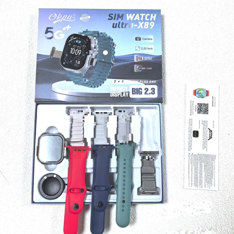 Smartwatch SIMwatchultraX89 - 7-in-1 sportski sat s mjerenjem otkucaja srca, krvnim tlakom, pedometrom, praćenjem sna, Bluetooth povezanost