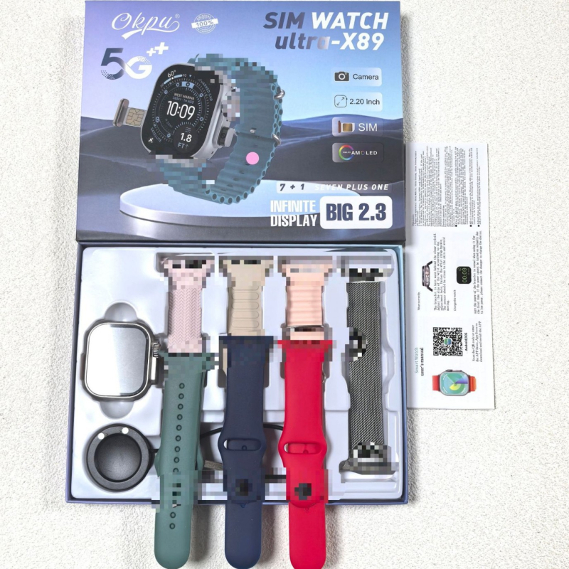 Smartwatch SIMwatchultraX89 - 7-in-1 sportski sat s mjerenjem otkucaja srca, krvnim tlakom, pedometrom, praćenjem sna, Bluetooth povezanost