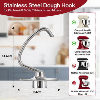 Kuka za tijesto od nehrđajućeg čelika za KitchenAid 5 Qt – odvojiva dodatna oprema