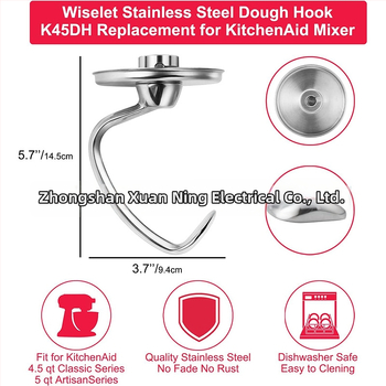 Nerđajući čelični kuka za tijesto za KitchenAid 4,5–5 Qt vertikalni mikser K45DH