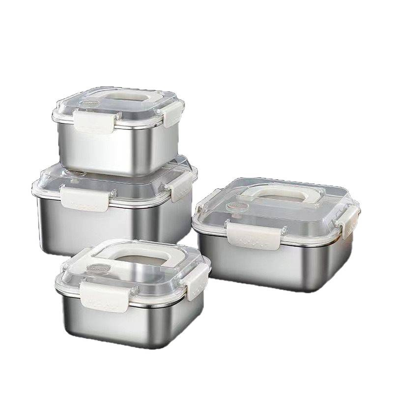 Ланчбокс от 304 неръждаема стомана с капак, квадратен, подходящ за микровълнова, капацитет 1–2 л, един слой