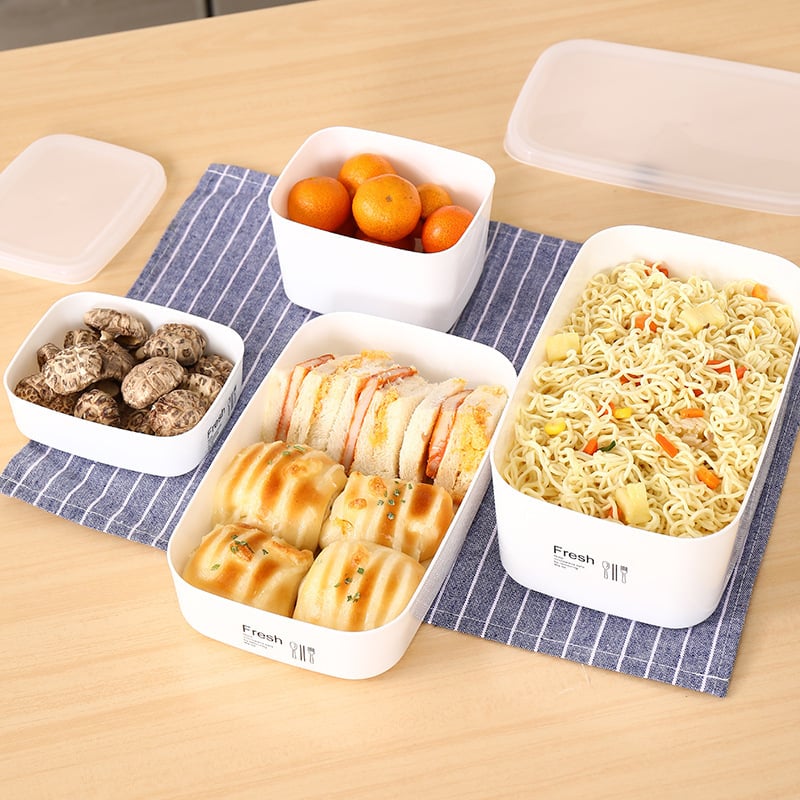 Кутия за обяд с капак – квадратна, PP за храни, подходяща за микровълнова, обем 301–500 mL, еднослойна, херметично затваряща се
