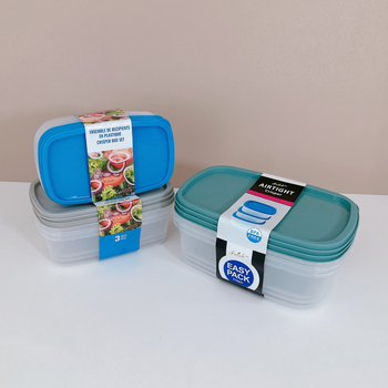 Персонализиран 3-частов комплект кутии за свежо съхранение в кухнята, правоъгълни PP пластмасови съдове, микровълнова безопасни, запечатващи и без протичане, възможност за печат на лого