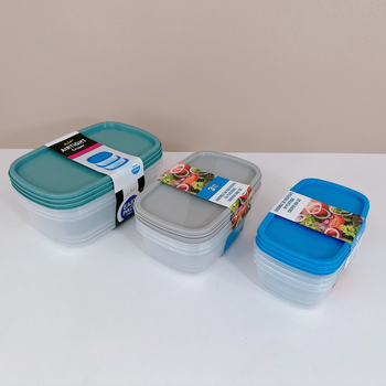 Персонализиран 3-частов комплект кутии за свежо съхранение в кухнята, правоъгълни PP пластмасови съдове, микровълнова безопасни, запечатващи и без протичане, възможност за печат на лого