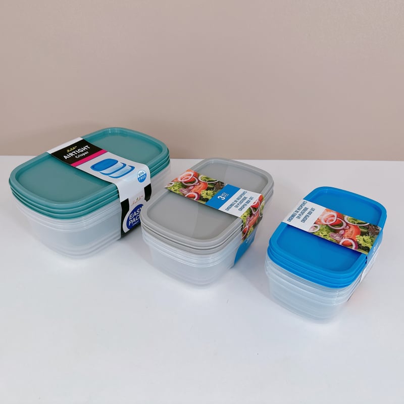 Персонализиран 3-частов комплект кутии за свежо съхранение в кухнята, правоъгълни PP пластмасови съдове, микровълнова безопасни, запечатващи и без протичане, възможност за печат на лого