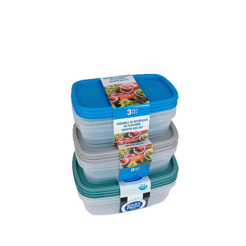 Персонализиран 3-частов комплект кутии за свежо съхранение в кухнята, правоъгълни PP пластмасови съдове, микровълнова безопасни, запечатващи и без протичане, възможност за печат на лого