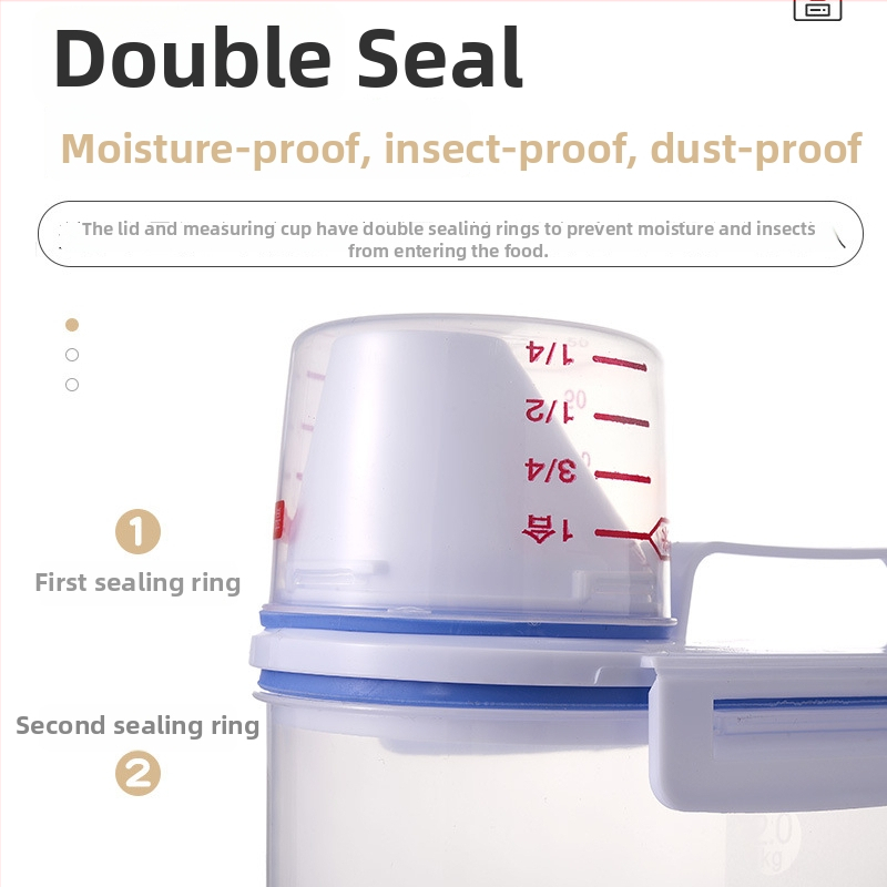 Διαφανής σφραγιζόμενος αποθηκευτικός κάδος τροφίμων από PP, κατάλληλος για ρύζι, αλεύρι και δημητριακά, ανθεκτικός σε έντομα και υγρασία, ορθογώνιο σχήμα, χωρητικότητα 2.1–3 L