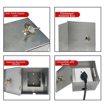 Външна 86-тип кутия от неръждаема стомана за защита от кражба с ключалка за захранване и розетка (IP45, корпус от неръждаема стомана, 10 A номинален ток)