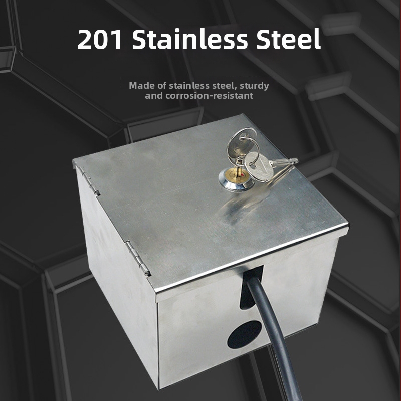 Външна 86-тип кутия от неръждаема стомана за защита от кражба с ключалка за захранване и розетка (IP45, корпус от неръждаема стомана, 10 A номинален ток)