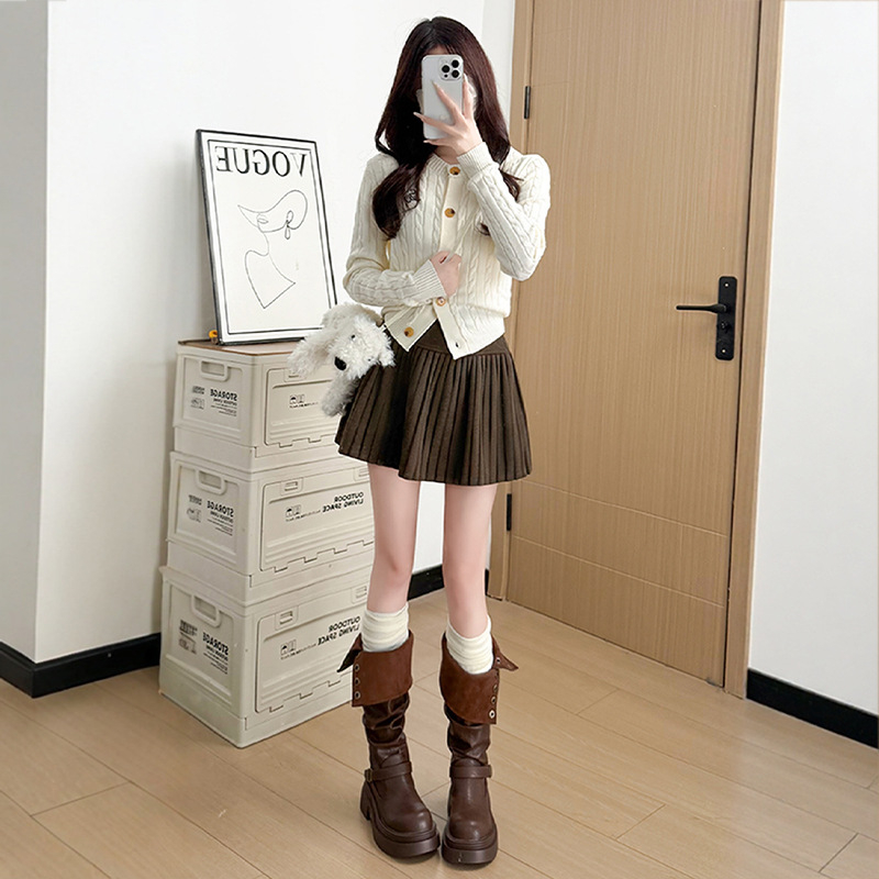 Fustă cu talie înaltă, croială A, țesătură din lână, model 3D cu efect de colaj, poliester 90–95% și spandex sub 30%