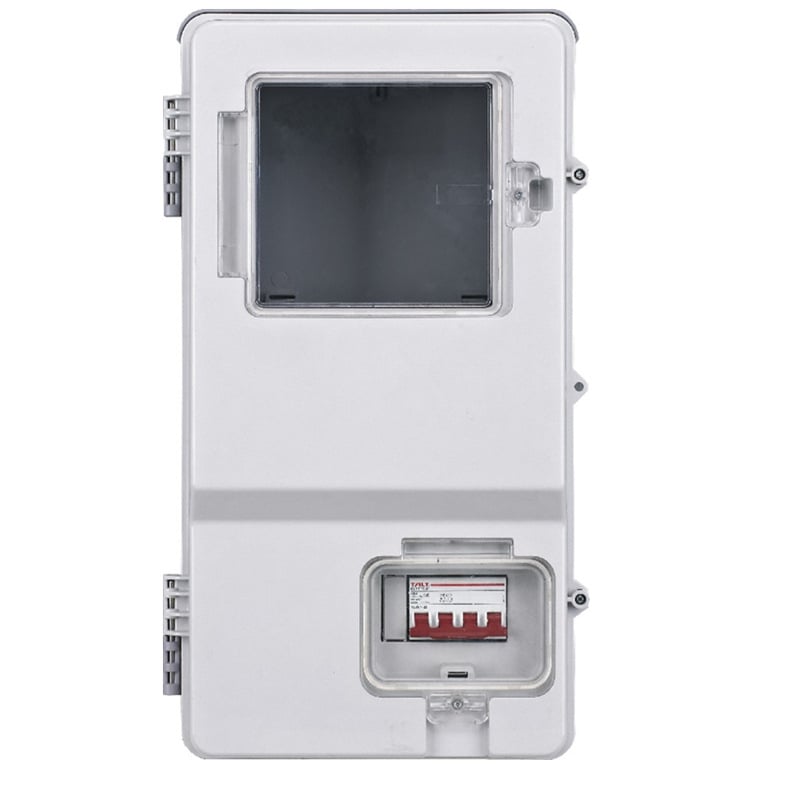 Háromfázisú mérődoboz falra szerelhető, IP44, ABS ház PC+ ötvözet fedéllel, 125 A, 3 áramkör, 1 sor kapcsolók, elektronikus típus