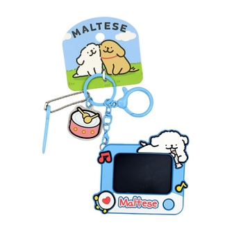 Μίνι ηλεκτρονικός πίνακας γραφής με σκύλο σε γραμμικό σχέδιο — κλειδοθήκη και κρεμαστό για τσάντες ή αυτοκίνητα