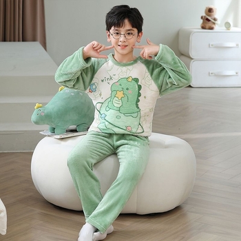 Зимна фланелена детска пижама, дебела и топла, комплект домашно облекло за момичета с анимационни герои за средни и големи деца
