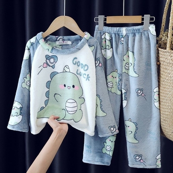 Зимна фланелена детска пижама, дебела и топла, комплект домашно облекло за момичета с анимационни герои за средни и големи деца