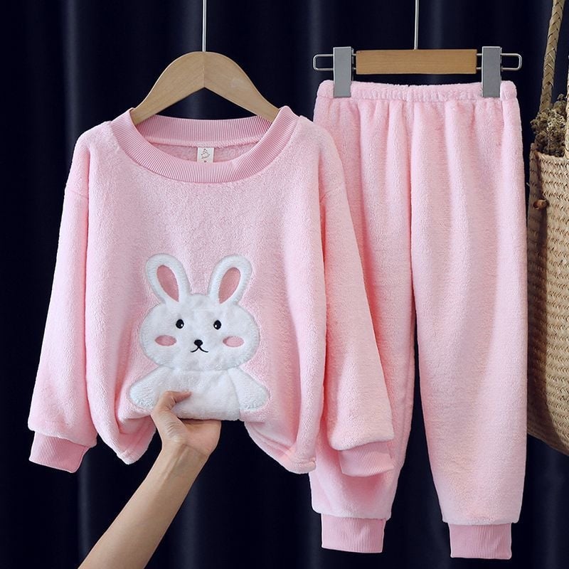 Зимна фланелена детска пижама, дебела и топла, комплект домашно облекло за момичета с анимационни герои за средни и големи деца