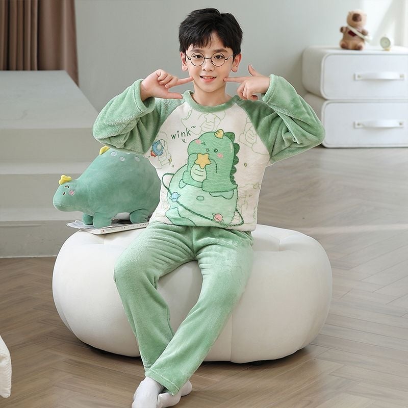 Зимна фланелена детска пижама, дебела и топла, комплект домашно облекло за момичета с анимационни герои за средни и големи деца
