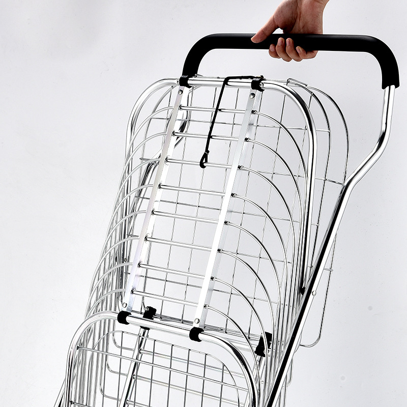 Четириколесна количка за пазаруване с дръжка, сгъваема и лека, алуминиева сплав, товароподемност 20 кг