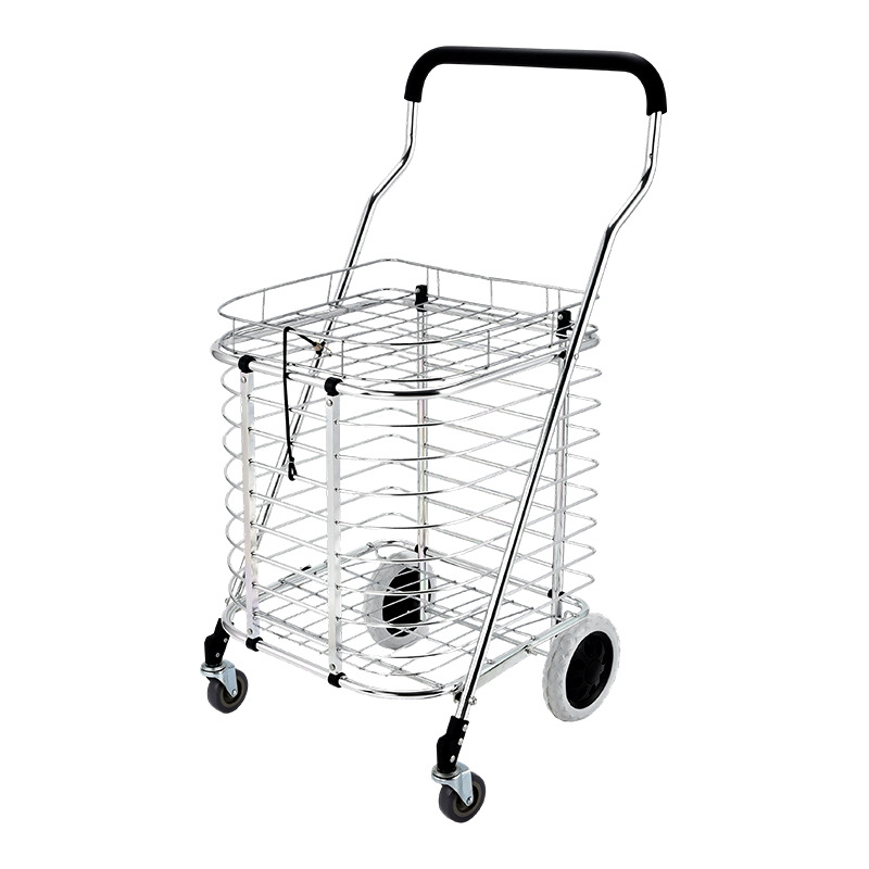 Четириколесна количка за пазаруване с дръжка, сгъваема и лека, алуминиева сплав, товароподемност 20 кг