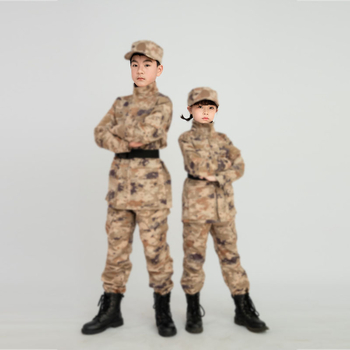 Детски камуфлажен комплект дрехи – памучно-базирана смес, всички сезони, антизамърсяваща и дезинфекционна, камуфлажен модел, унисекс, за бягане, колоездене, туризъм и къмпинг