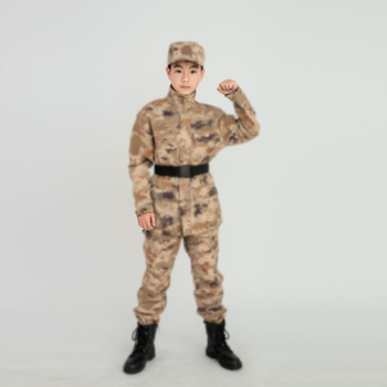Детски камуфлажен комплект дрехи – памучно-базирана смес, всички сезони, антизамърсяваща и дезинфекционна, камуфлажен модел, унисекс, за бягане, колоездене, туризъм и къмпинг
