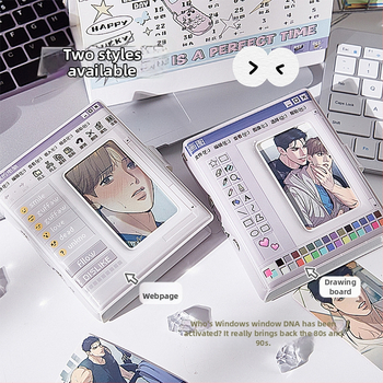 Album na kartičky s fotografiami – retro počítačové rozhranie, dizajn anime hviezdy, s voľnými listami