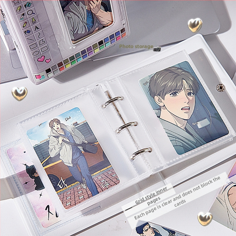 Album na kartičky s fotografiami – retro počítačové rozhranie, dizajn anime hviezdy, s voľnými listami