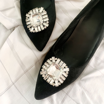 Otklonjiva kvadratna rhinestone ukrasna kopča za vrh cipala — Model Mxl, Brand LXM, Prava koža, Izvorni dizajn; pogodna za tenisice, kožne cipele, čizme, sandale; sve sezone