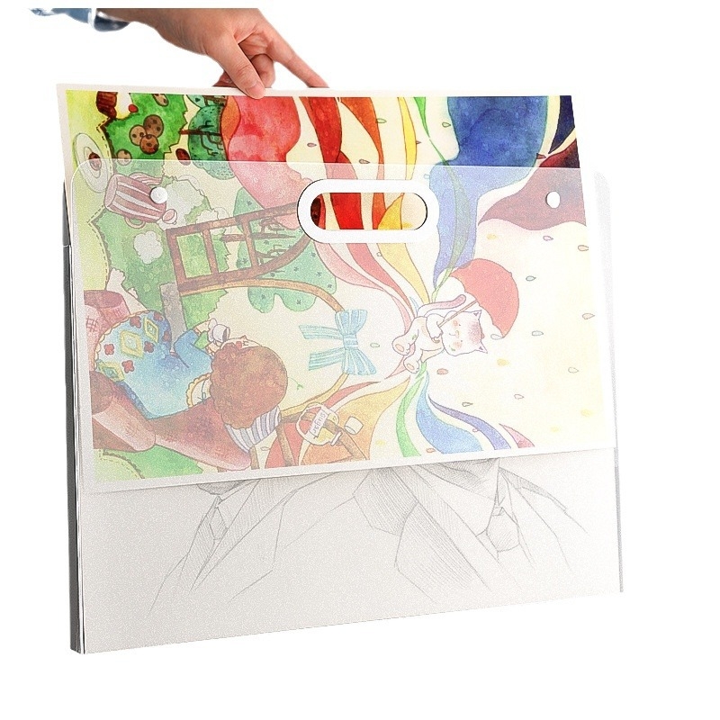 Geantă de stocare pentru desene și picturi, material plastic, compatibilă cu A4/4K/8K, 2 pagini, imprimare logo disponibilă, brand Jiyu