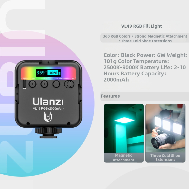 VL49RGB LED de umplere RGB pentru fotografie; lumină portabilă pentru telefoane mobile și camere; potrivit pentru streaming live