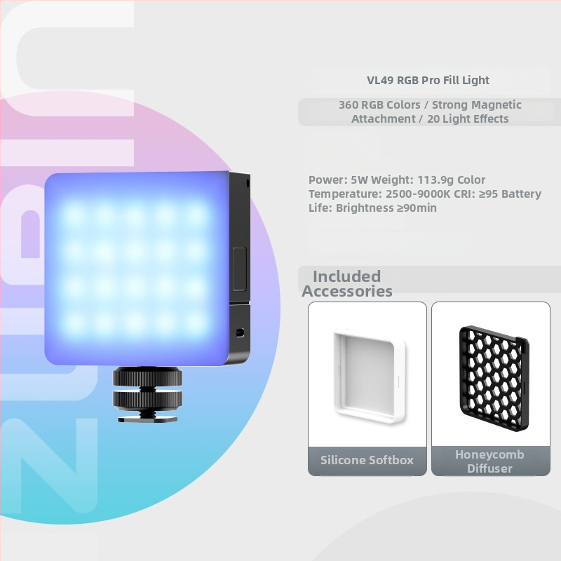 VL49RGB LED de umplere RGB pentru fotografie; lumină portabilă pentru telefoane mobile și camere; potrivit pentru streaming live