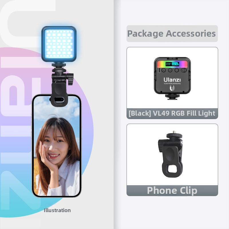 VL49RGB LED de umplere RGB pentru fotografie; lumină portabilă pentru telefoane mobile și camere; potrivit pentru streaming live
