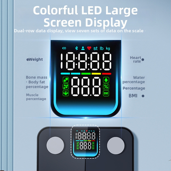 Váha na meranie telesného tuku a vody – 4 senzory, Bluetooth BLE, LED displej, 180 kg kapacita