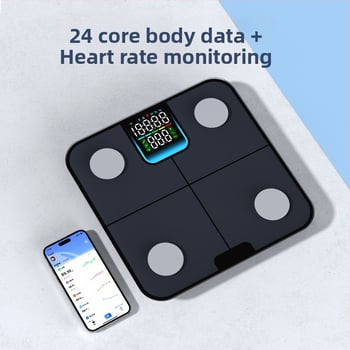 Váha na meranie telesného tuku a vody – 4 senzory, Bluetooth BLE, LED displej, 180 kg kapacita