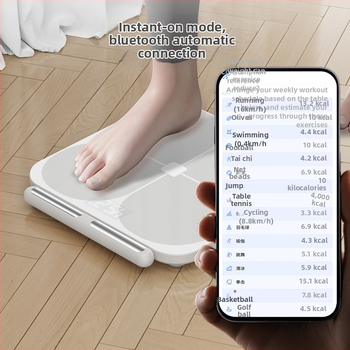 Везна за телесна мазнина с осем електрода, Bluetooth, 3-инчов дисплей, измерване на телесна мазнина и вода, до 150 кг