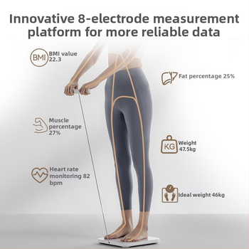 Везна за телесна мазнина с осем електрода, Bluetooth, 3-инчов дисплей, измерване на телесна мазнина и вода, до 150 кг