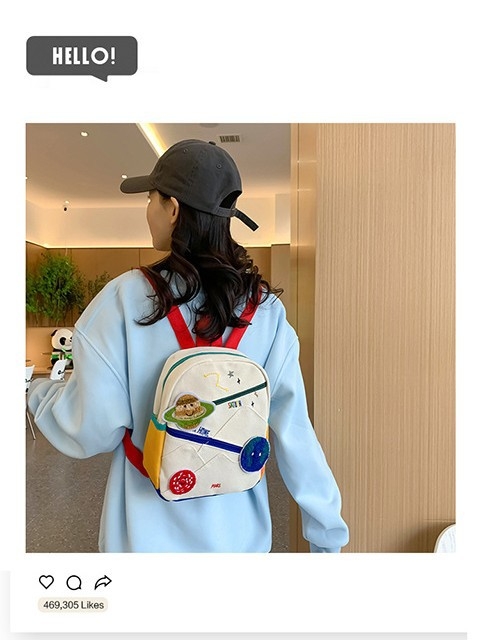 Nylon iskolai hátizsák Cartoon Planet anime mintával, kapacitás 20 L alatt, görbült vállpánttal