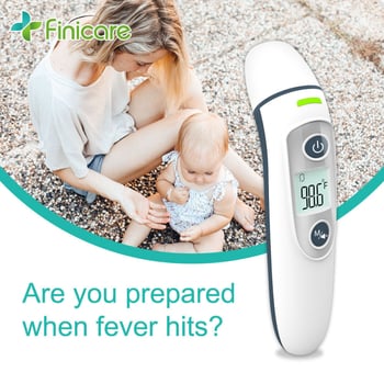 Двоен режим инфрачерен термометър за чело и ухо, Bluetooth свързване, LCD дисплей, 1-секундно измерване, аларма за висока температура и история на измерванията