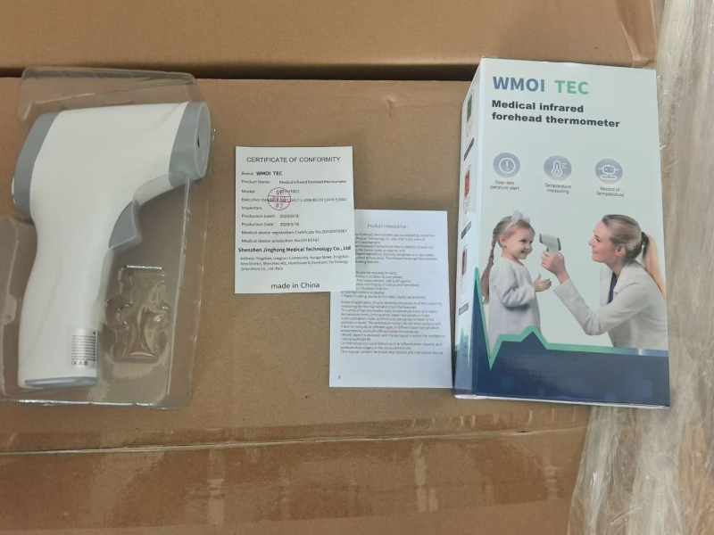 Homlok infravörös hőmérő - kézi, 34,1-42,0°C tartomány; 0,1°C felbontás; LED háromszínű háttérvilágítás; elem: 2x AAA; memóriafunkció