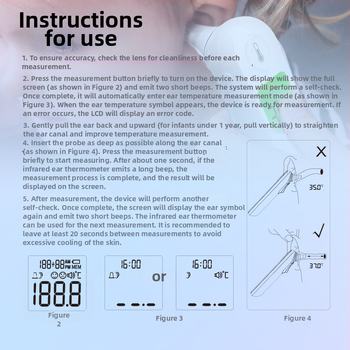 Електронен термометър за челото и ухото, модел WAM-006, батерия: 1, тегло: 156 g, носене: в ухото, режим: ушен термометър