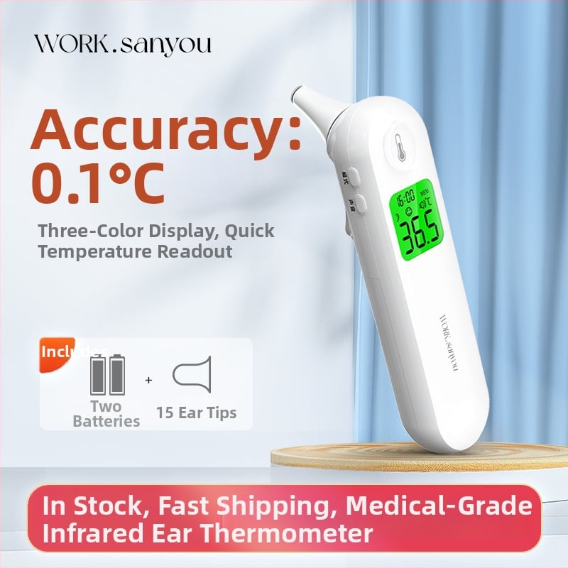 Електронен термометър за челото и ухото, модел WAM-006, батерия: 1, тегло: 156 g, носене: в ухото, режим: ушен термометър