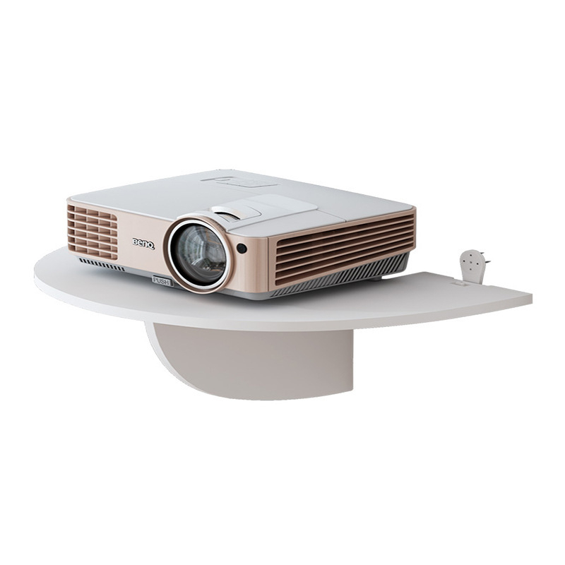 Suport de proiector montat pe perete și raft de depozitare pentru set-top box/router - fără găuri, material PVC lemn-plastic, design semicerc, stil modern minimalist, personalizare disponibilă