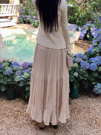 Plisirana duga suknja za žene, proljeće 2025., stil royal sister, private server socialite