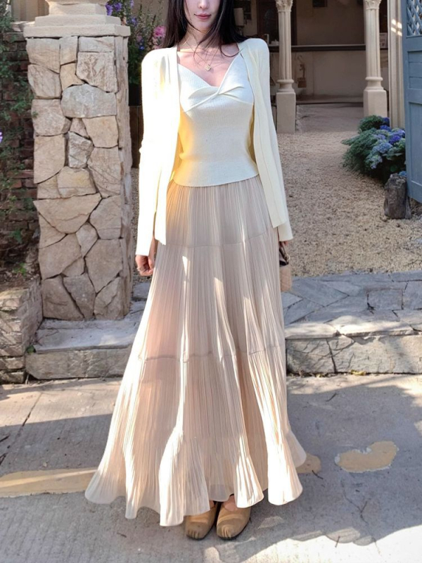 Plisirana duga suknja za žene, proljeće 2025., stil royal sister, private server socialite