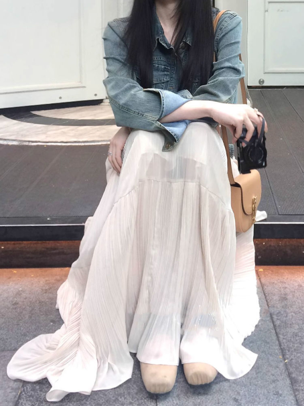 Plisirana duga suknja za žene, proljeće 2025., stil royal sister, private server socialite