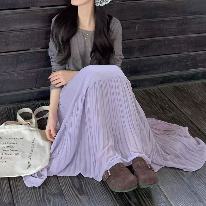 Plisirana duga suknja za žene, proljeće 2025., stil royal sister, private server socialite