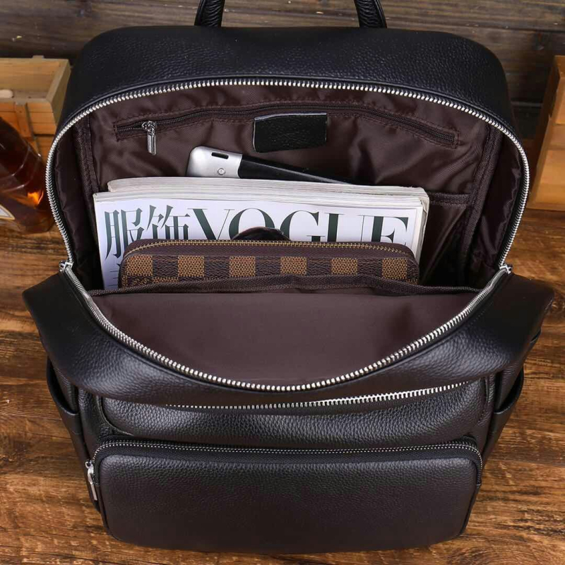 Rucsac din piele naturală pentru bărbați, 20–35L, impermeabil, anti-furt, curele cu pernă de aer
