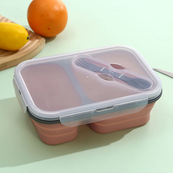 Сгъваема силиконова кутия за обяд с двойни отделения, квадратна форма, 301–500 мл, задържа топлината, не е подходяща за микровълнова