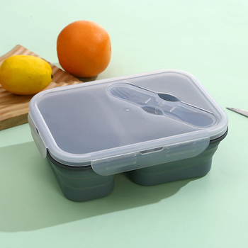 Сгъваема силиконова кутия за обяд с двойни отделения, квадратна форма, 301–500 мл, задържа топлината, не е подходяща за микровълнова